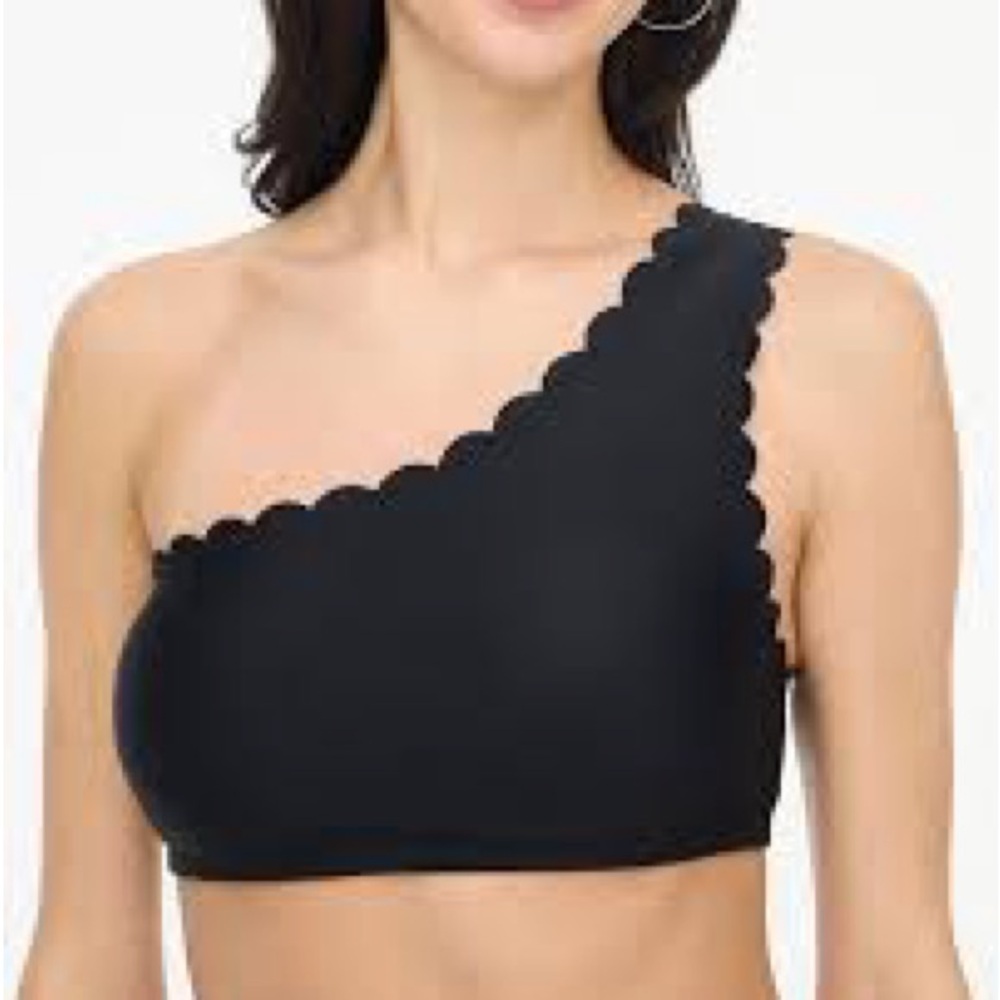 J Crew One-Shoulder Scallop Edge Bikini Set - Black